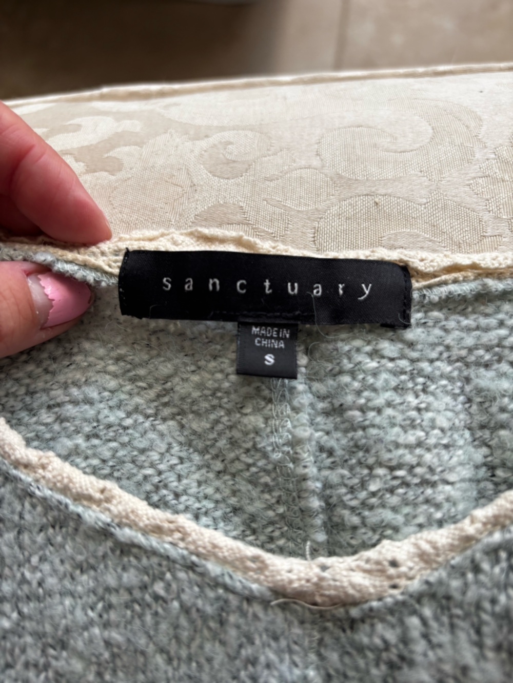 Sanctuary V-Neck Sweater with Cream Lace Trim - Picture 2 of 3